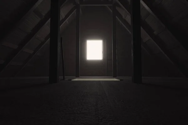 Візуалізація Темного Порожнього Горища Світлом Вікні — стокове фото