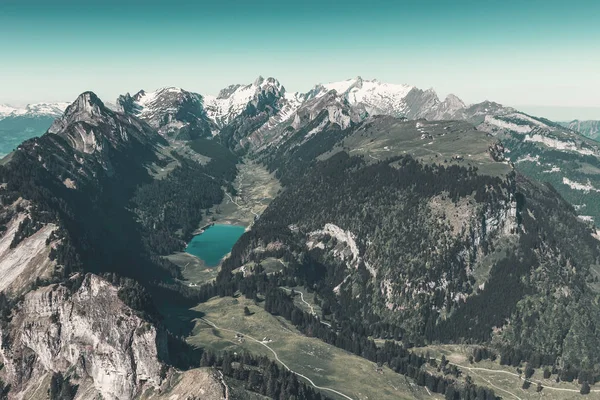 Alpstein Dağın Seealp Gölü Ile Panorama Görünüm Appenzellerland Sviçre — Stok fotoğraf