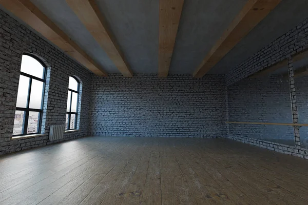 Representación Estudio Vacío Loft Con Ladrillos Blancos —  Fotos de Stock