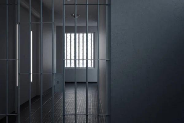 3D рендеринг гранж тюремной стены рядом с коридором с sta — стоковое фото