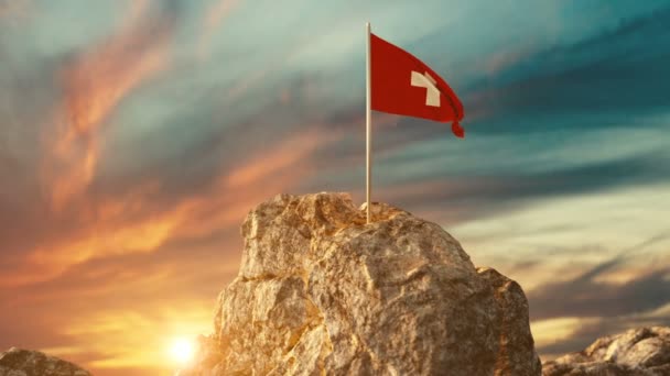 Animation Waving Swiss Flag Rocky Landscape Celebrate National Holiday August — Stock Video