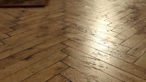 Animation Old Parquet Floor Cracks Sunlight — Stock Video