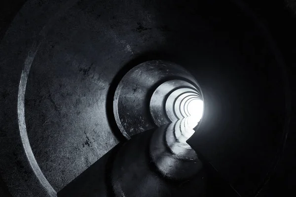 3D візуалізація бетонного круглого тунелю зі світлом в кінці — стокове фото