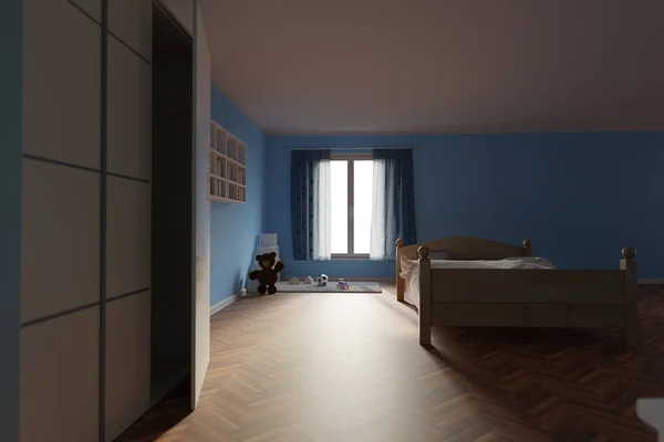 3d 儿童房的3D渲染，窗户上明亮的日光 — 图库照片
