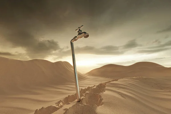 3d renderização da paisagem duna com spigot. Conceito de água sho — Fotografia de Stock