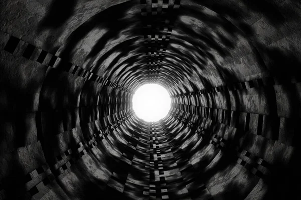Representación Túnel Oscuro Húmedo Con Luz Final Del Túnel —  Fotos de Stock