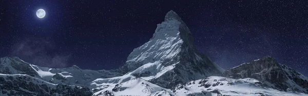 Панорамний Вид Величну Гору Маттергорн Вночі Вале Швейцарія — стокове фото