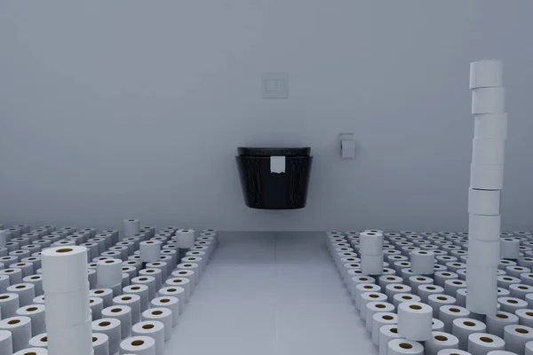 Renderização Sala Banheiro Cheio Com Papel Higiênico Conceito Pânico Compra — Fotografia de Stock