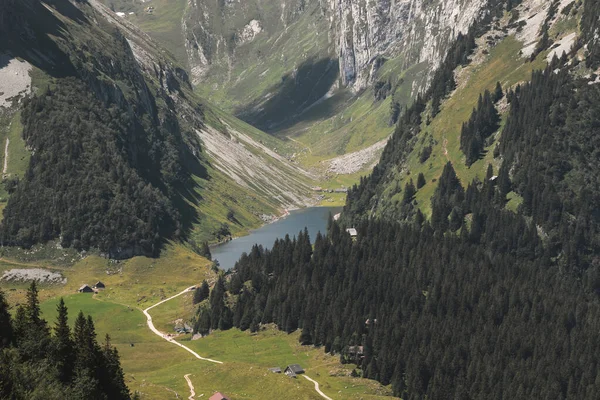 Luftaufnahme Zum Vöhlensee Den Alpsteinbergen — Stockfoto