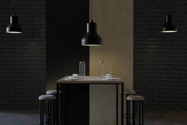 Representación Estilo Loft Café Lujo Con Pared Ladrillo Negro Lámparas — Foto de Stock