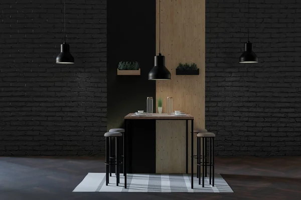 Rendering Lusso Loft Stile Caffè Con Muro Mattoni Neri Appeso — Foto Stock