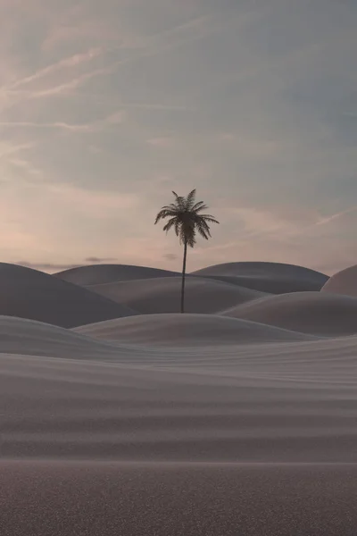 Darstellung Von Welligen Sanddünen Mit Wellenmuster Und Einzelnen Palmen — Stockfoto