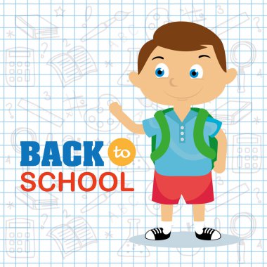 sırt çantası ile çocuk öğrenci okul vektör çizim yedeklemek için
