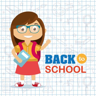 kız öğrenci gözlük sırt çantası ve kitap vektör çizim ile