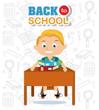 erkek öğrenciler kitap ile öğrenme desk içindeki illüstrasyon vektör