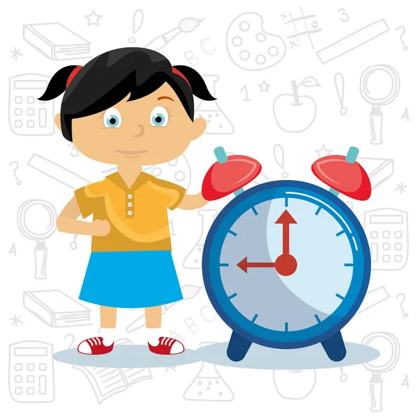 çalar saat vektör çizim ile güzel kız öğrenci