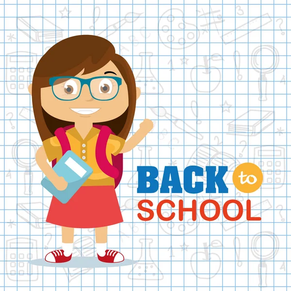 kız öğrenci gözlük sırt çantası ve kitap vektör çizim ile