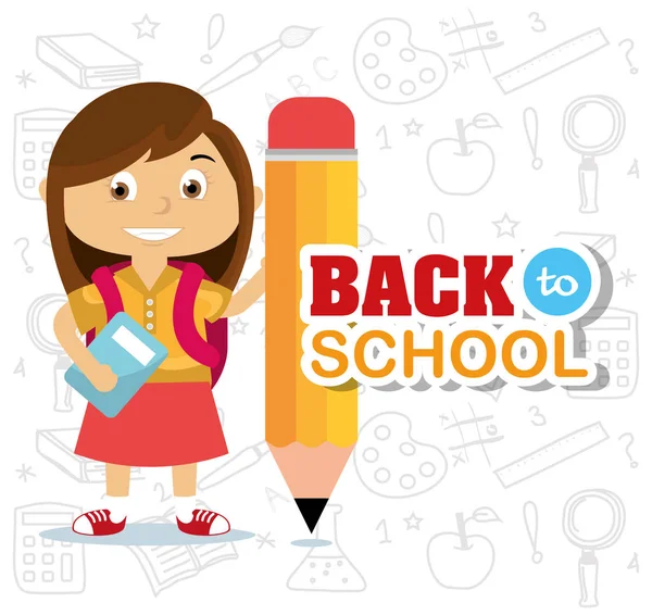 mutlu kız öğrenciler kitap ile sırt çantası ve kalem illüstrasyon vektör