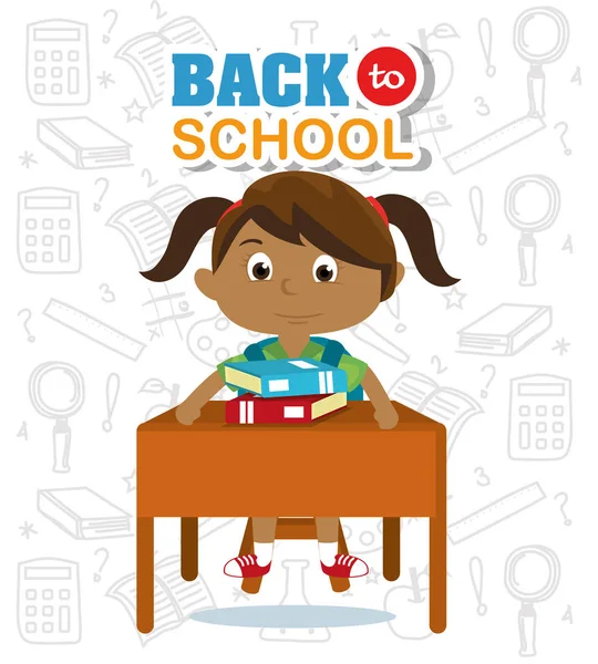 kız öğrenci öğrenme ile masada vektör çizim kitapları