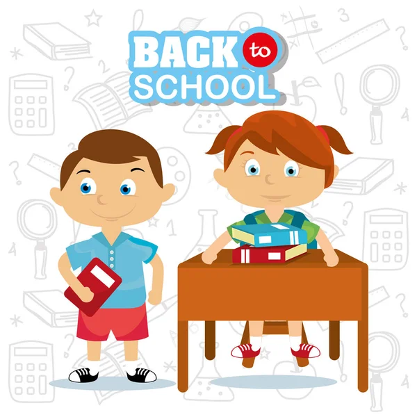 Erkek ve kız öğrenciler kitap ve resepsiyon vektör çizim ile öğrenmek