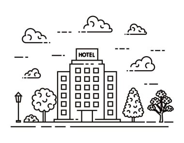 lamba sokak ve ağaçlar ile hat otel binası