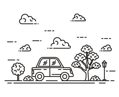 ağaçlar ve lamba ile şehir caddesinde hat araba taşıma