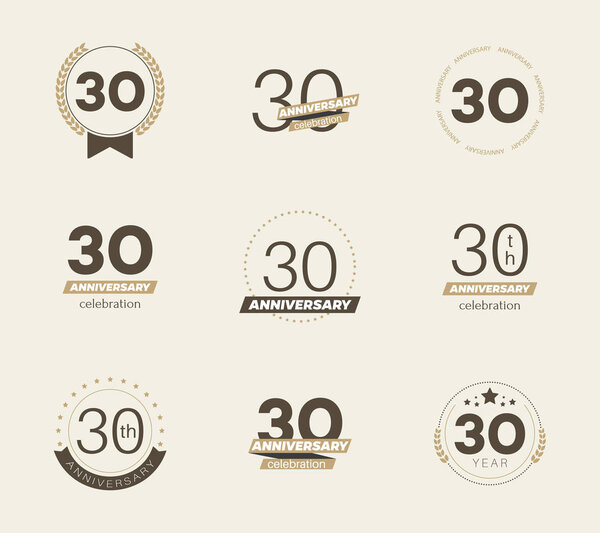 30 years anniversary logo set. 30th anniversary icons. Vector illustration.