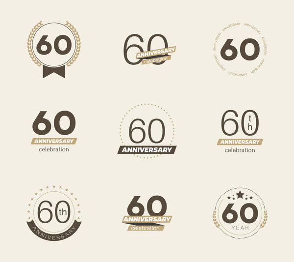 60 years anniversary logo set. 30th anniversary icons. Vector illustration.