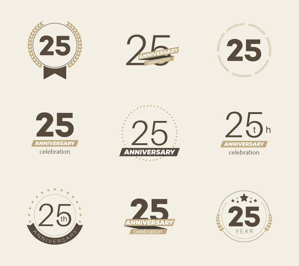 Набор логотипа 25 лет. Иконы 25-летия. Векторная иллюстрация
.