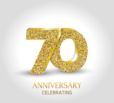 70 - yıl yıldönümü afiş. Altın elemanları ile 70 yıldönümü 3d logo.