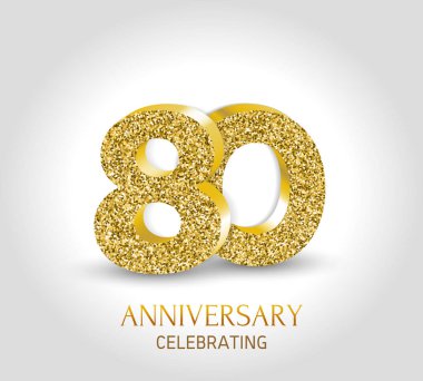 80 - year anniversary banner. 80th anniversary 3d logo with gold elements. clipart