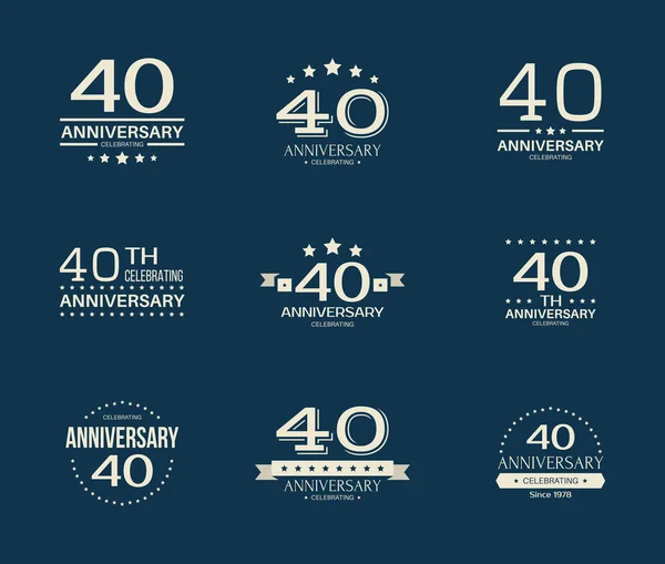 Aniversário Ano Celebrando Logotipo 40Th Aniversário Logotipo Definido — Vetor de Stock