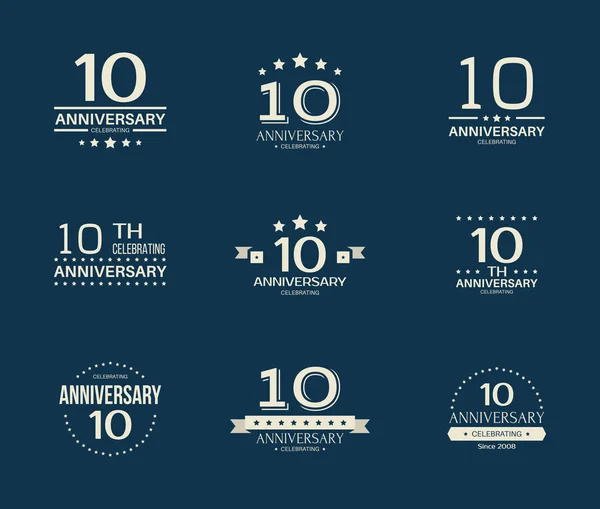 Aniversário Ano Celebrando Logotipo 10Th Aniversário Logotipo Definido — Vetor de Stock