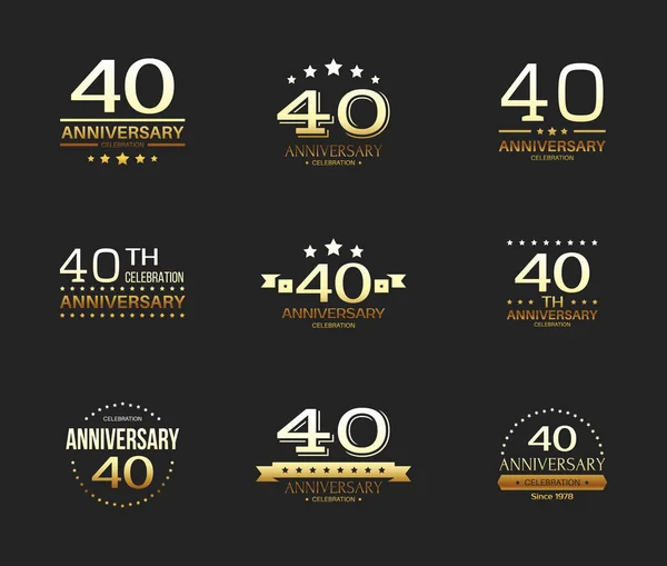 Conjunto Logotipo Celebración Del 40º Aniversario Banner Jubilar Años — Archivo Imágenes Vectoriales