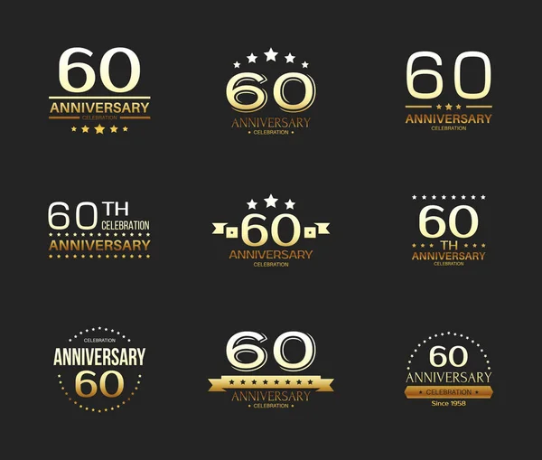 60Ste Verjaardag Viering Logo Set Jaar Jubileum Spandoek — Stockvector