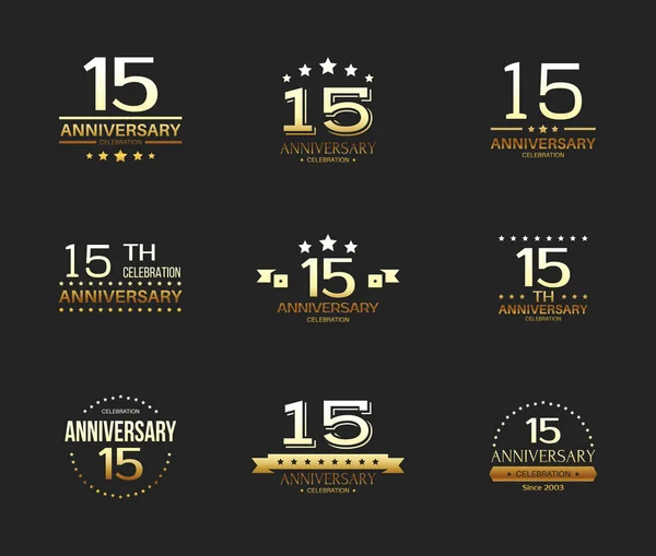 15Th Anniversary Celebration Logo Set Year Jubilee Banner — Stock Vector