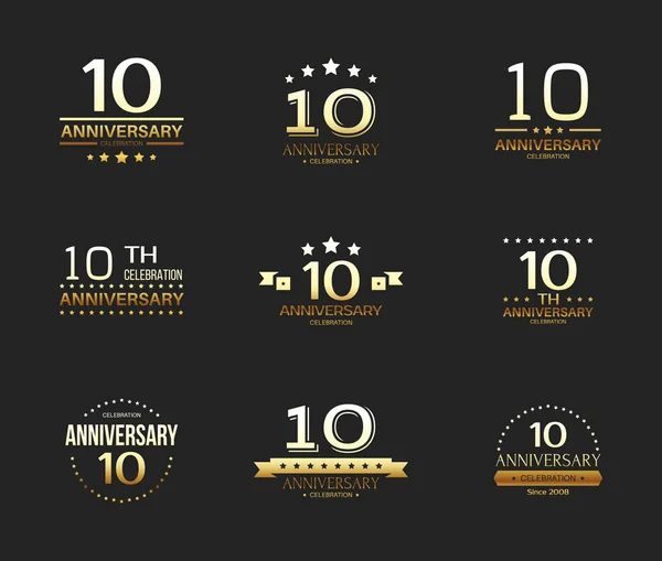 Conjunto Logotipo Celebración Del Décimo Aniversario Banner Jubilar Años — Archivo Imágenes Vectoriales