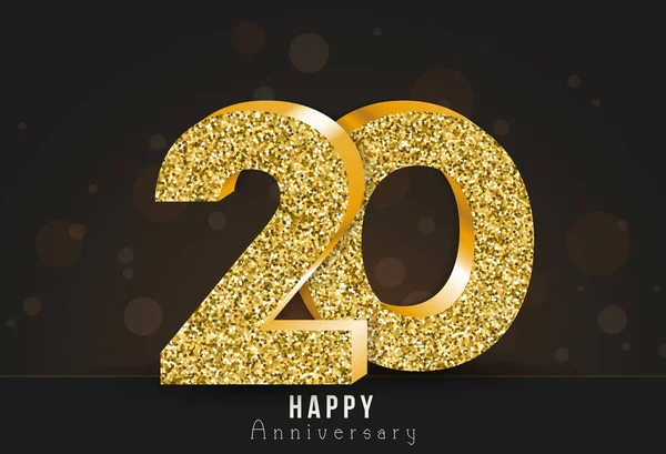 Åriga Lyckliga Årsdagen Banner 20Th Anniversary Guld Logotyp Mörk Bakgrund — Stock vektor
