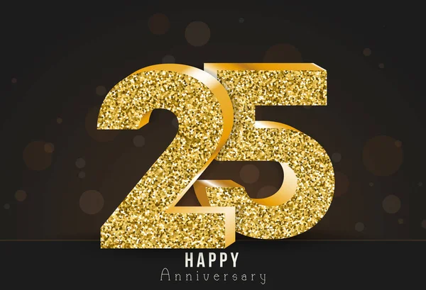 Åriga Lyckliga Årsdagen Banner 25Th Anniversary Guld Logotyp Mörk Bakgrund — Stock vektor