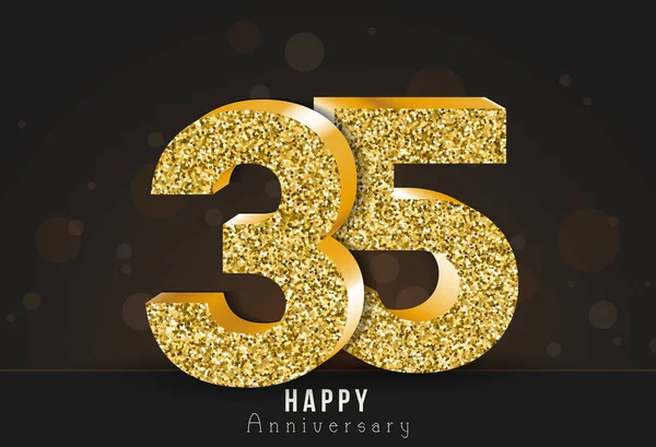 Year Happy Anniversary Banner 35Th Anniversary Gold Logo Dark Background — Stock Vector