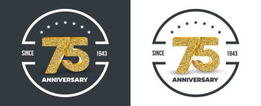 karanlık ve beyaz arka plan üzerinde 75 yıldönümü logo. 75 yıllık yıldönümü afiş. Vektör çizim.