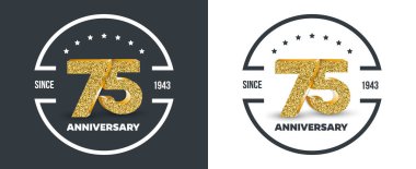 75th Anniversary logo on dark and white background. 75-year anniversary banners. Vector illustration. clipart