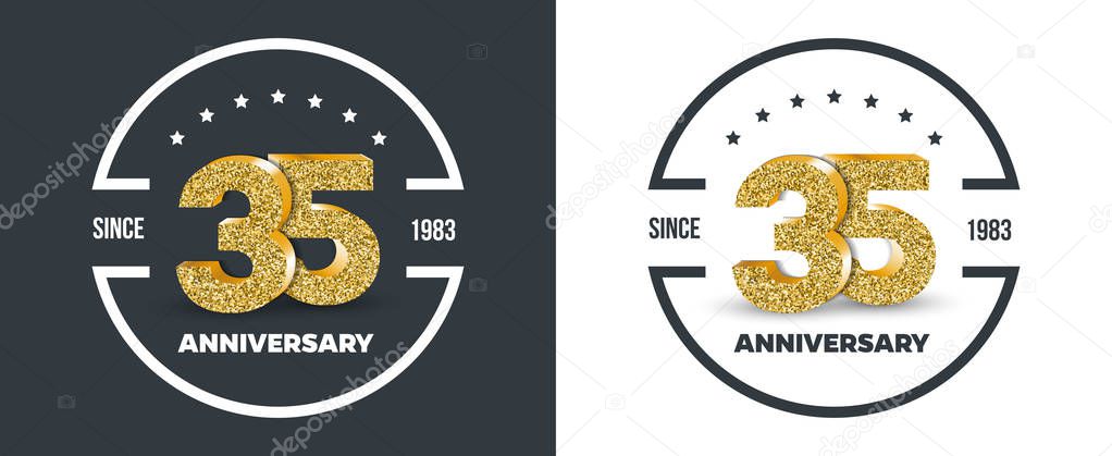 35th Anniversary logo on dark and white background. 35-year anniversary banners. Vector illustration.
