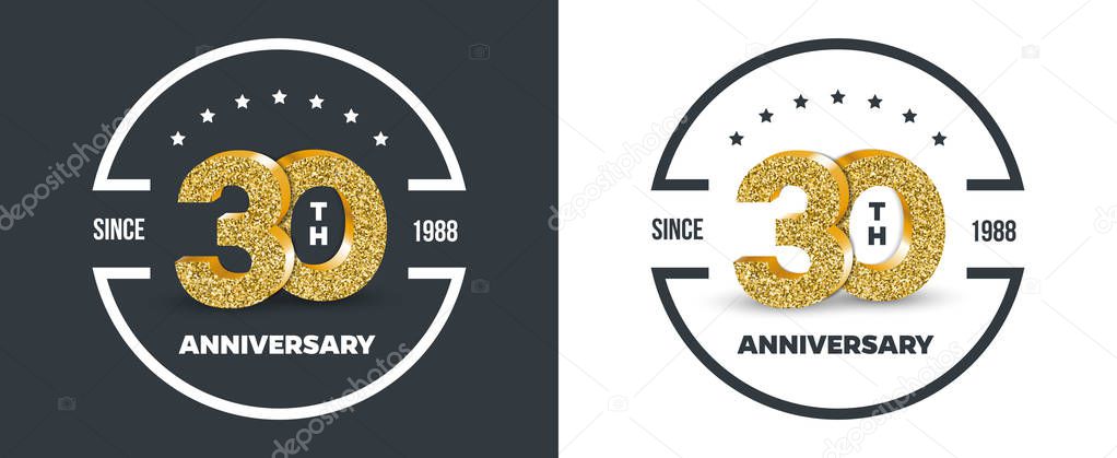 30th Anniversary logo on dark and white background. 30-year anniversary banners. Vector illustration.