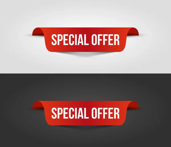 Banner rojo oferta especial con sombra sobre fondo blanco y oscuro. Se puede utilizar con cualquier fondo . — Vector de stock