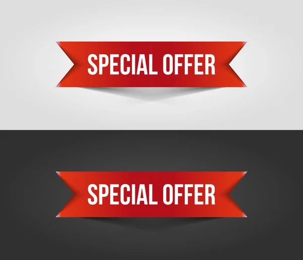 Red special offer banner with shadow on white and dark background. Can be used with any background. — Stock Vector