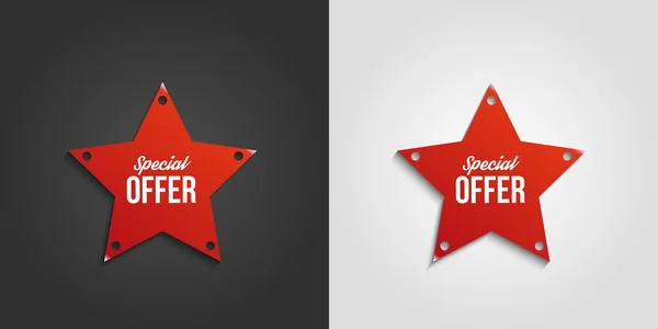 Red special offer banner with shadow on white and dark background. Can be used with any background. — Stock Vector