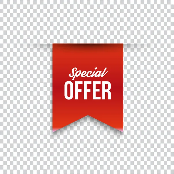 Banner oferta especial vermelho com sombra no fundo transparente. Pode ser usado com qualquer fundo . — Vetor de Stock