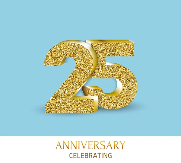 25th anniversary card template with 3d gold colored elements. Can be used with any background. — Stock Vector