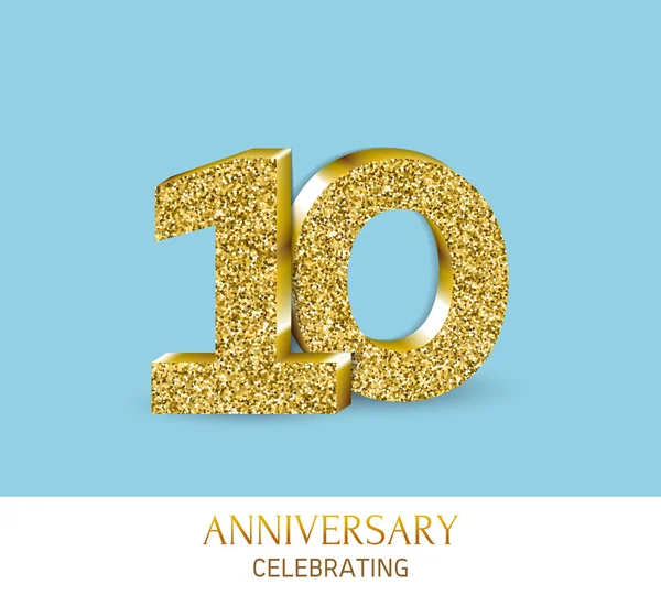 10th anniversary card template with 3d gold colored elements. Can be used with any background. — Stock Vector